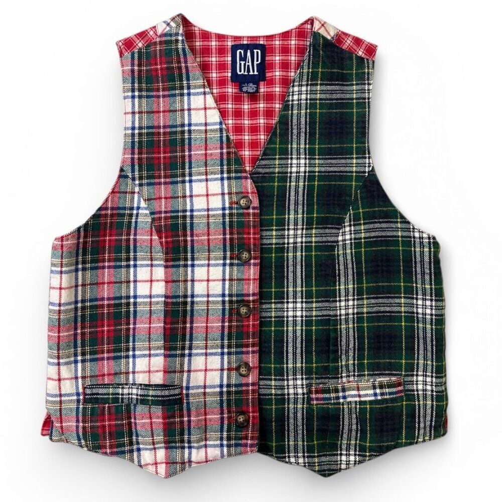 GAP Vintage Women’s Plaid Flannel Vest Button Front Cozy Grunge Cabin Core